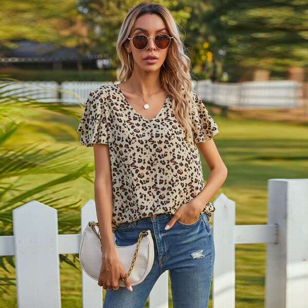 

Allover Print Butterfly Sleeve Blouse, Multicolor