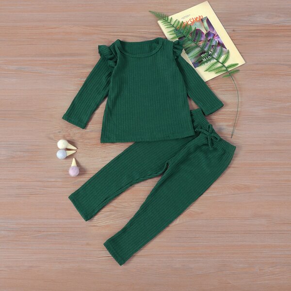 

Toddler Girls Ruffle Trim Rib-knit Tee & Pants, Dark green