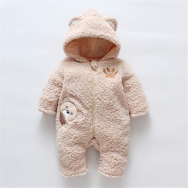 

Baby Unisex 3D Ear Design Cartoon Pattern Teddy Jumpsuit, Apricot