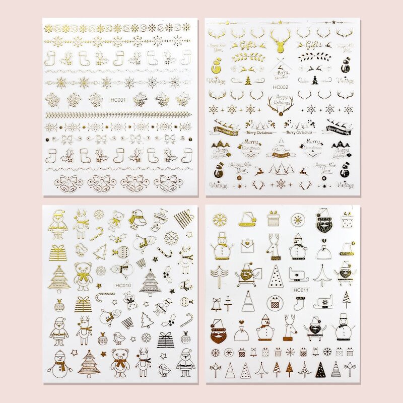 

4sheets Christmas Socks Pattern Nail Tattoo Sticker, Gold