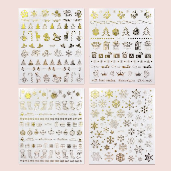 

4sheets Christmas Snowflake Pattern Nail Tattoo Sticker, Gold