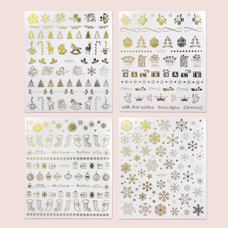 

4sheets Christmas Snowflake Pattern Nail Tattoo Sticker, Gold
