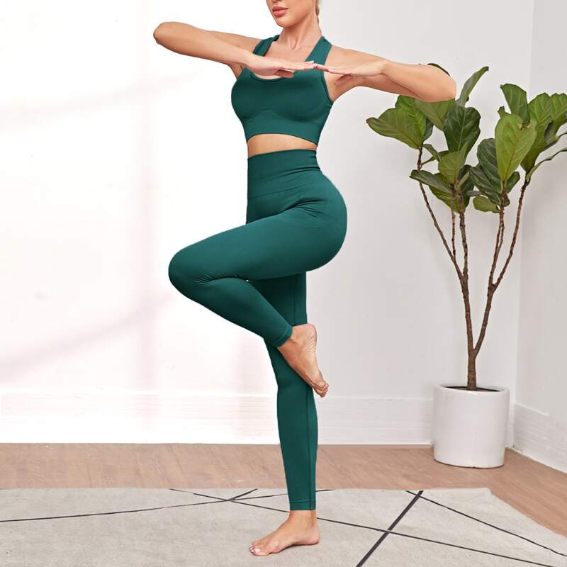 

Seamless Racer Back Sports Bra & Leggings, Dark green