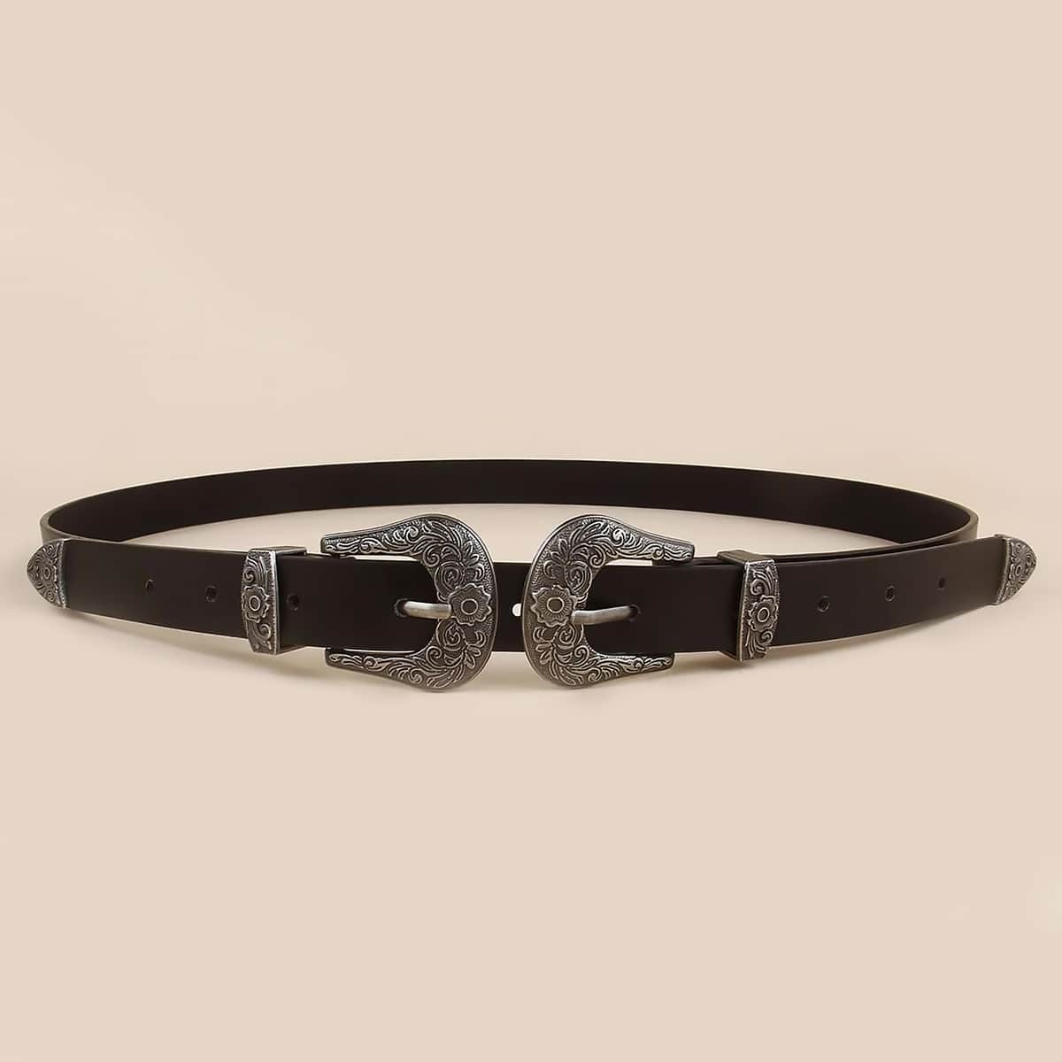 

Double Buckle Plus Size Western Belt, Black