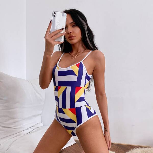 

Geo Print One Piece Swimsuit, Multicolor