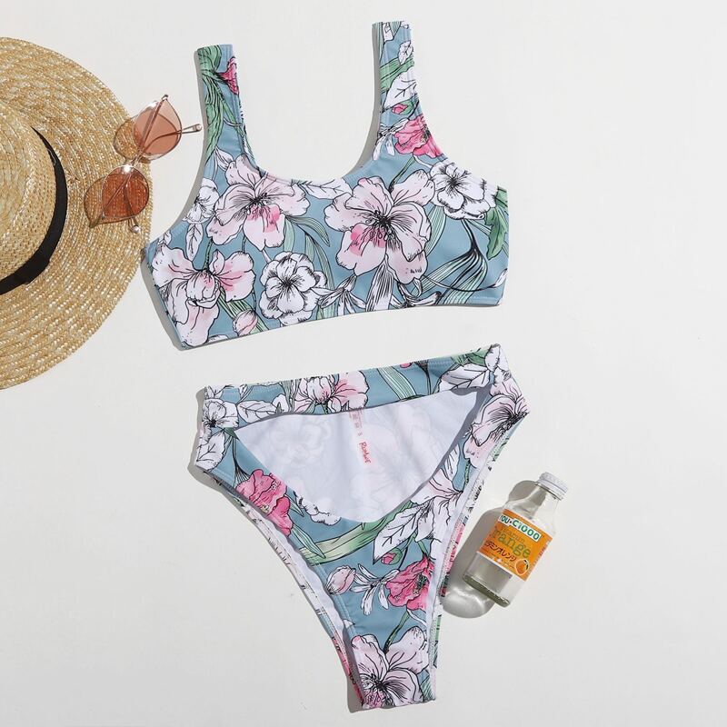 

Floral Cut Out Bikini Swimsuit, Multicolor