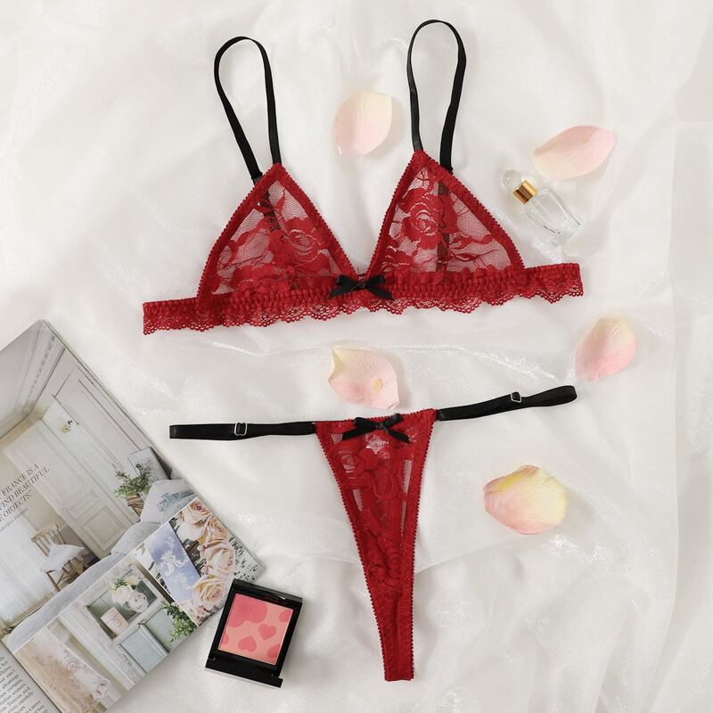 

Floral Lace Lingerie Set, Burgundy