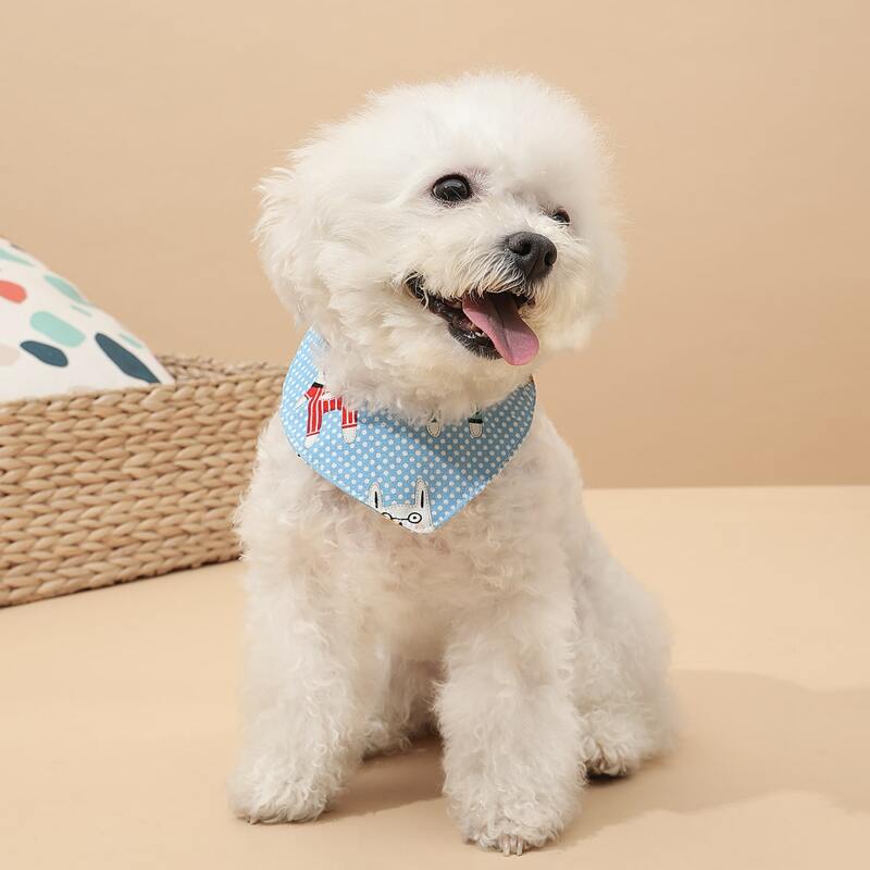 

Cartoon Graphic Polka Dot Dog Bandana, Blue