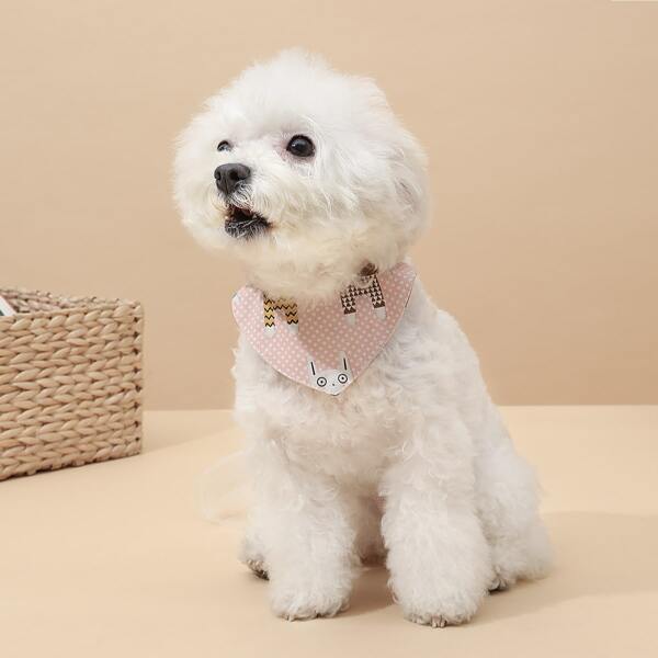 

Cartoon Graphic Polka Dot Dog Bandana, Pink