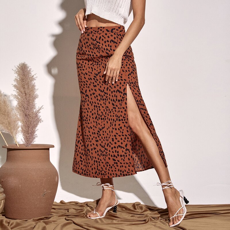 

Split Thigh Allover Print Skirt, Multicolor