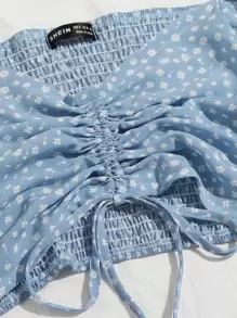 SHEIN Unity 波西米亞抽繩小碎花兩件式套裝 - 霧霾藍 - 查看 5