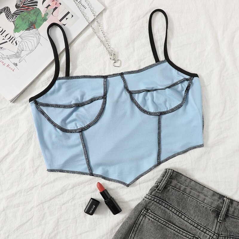

Stitch Trim Asymmetrical Hem Cami Top, Baby blue