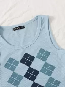 SHEIN Unity 菱形花紋圖案羅紋針織背心短版上衣 - 淺藍色 - 查看 5