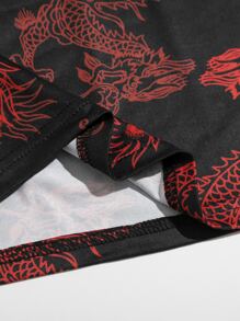 SHEIN Chinese Dragon Print Skirt - Black - View 3