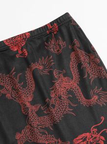 SHEIN Chinese Dragon Print Skirt - Black - View 4
