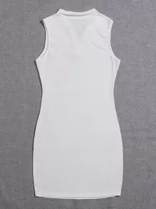 SHEIN EZwear Polo Collar Tank Bodycon Dress - White - View 2