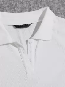 SHEIN EZwear Polo Collar Tank Bodycon Dress - White - View 3