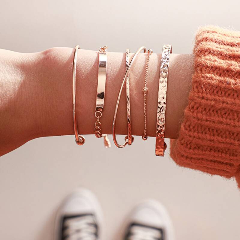

5pcs Minimalist Cuff Bracelet, Gold