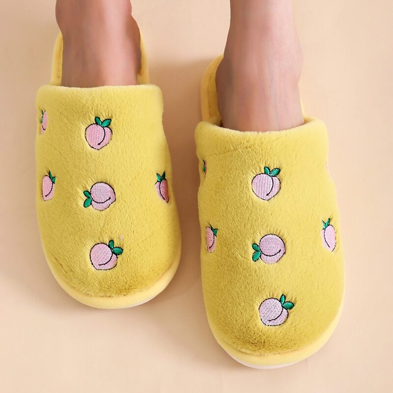

Peach Embroidery Fluffy Slippers, Yellow