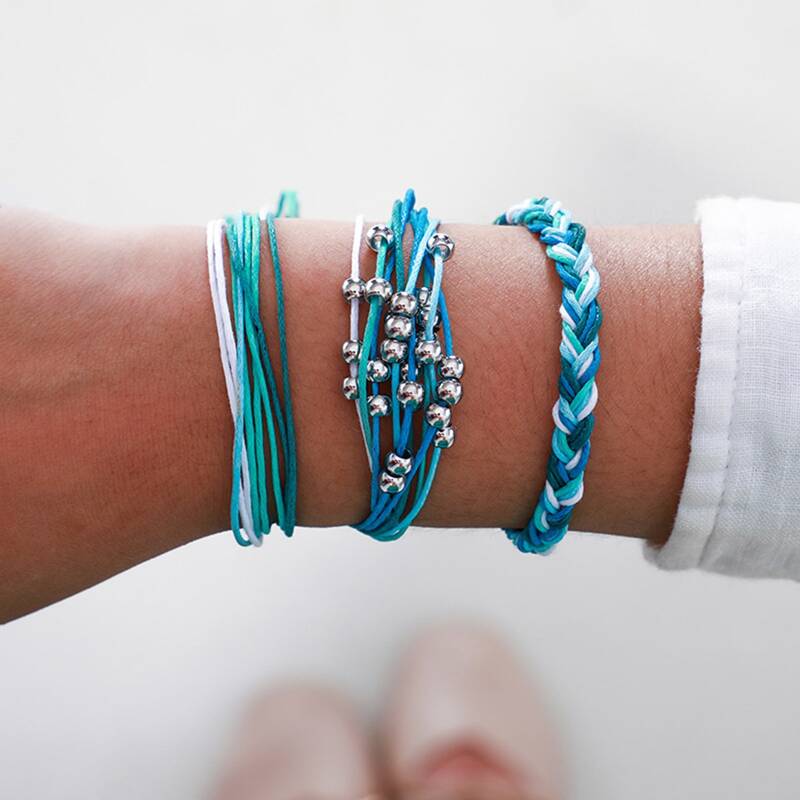 

3pcs Bead Decor Braided Rope Bracelet, Blue
