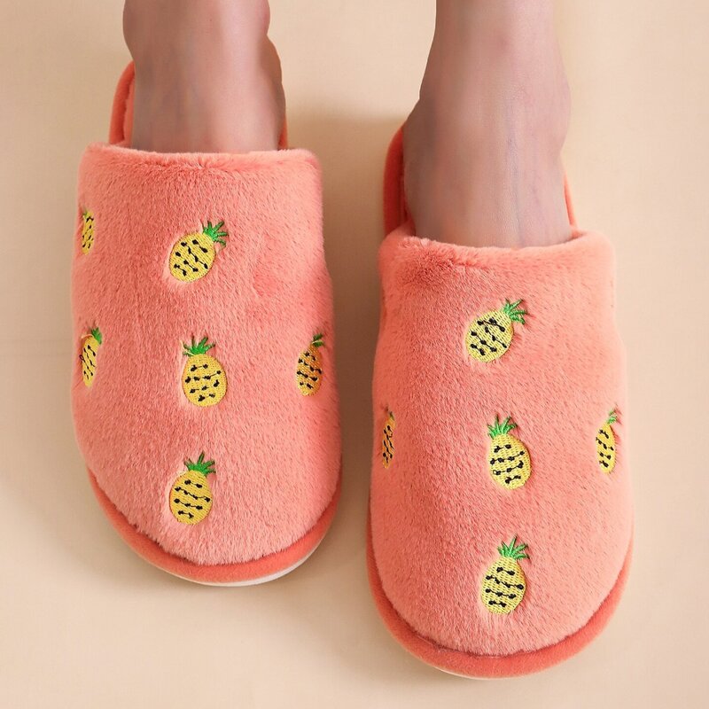 

Pineapple Embroidery Fluffy Slippers, Orange