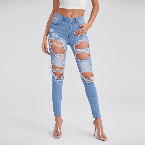 

Cut Out Ripped Skinny Jeans, Light wash