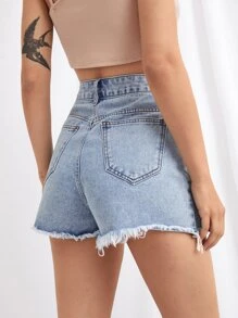 SHEIN Essnce 毛邊牛仔短褲 - 淺色水洗藍 - 查看 2