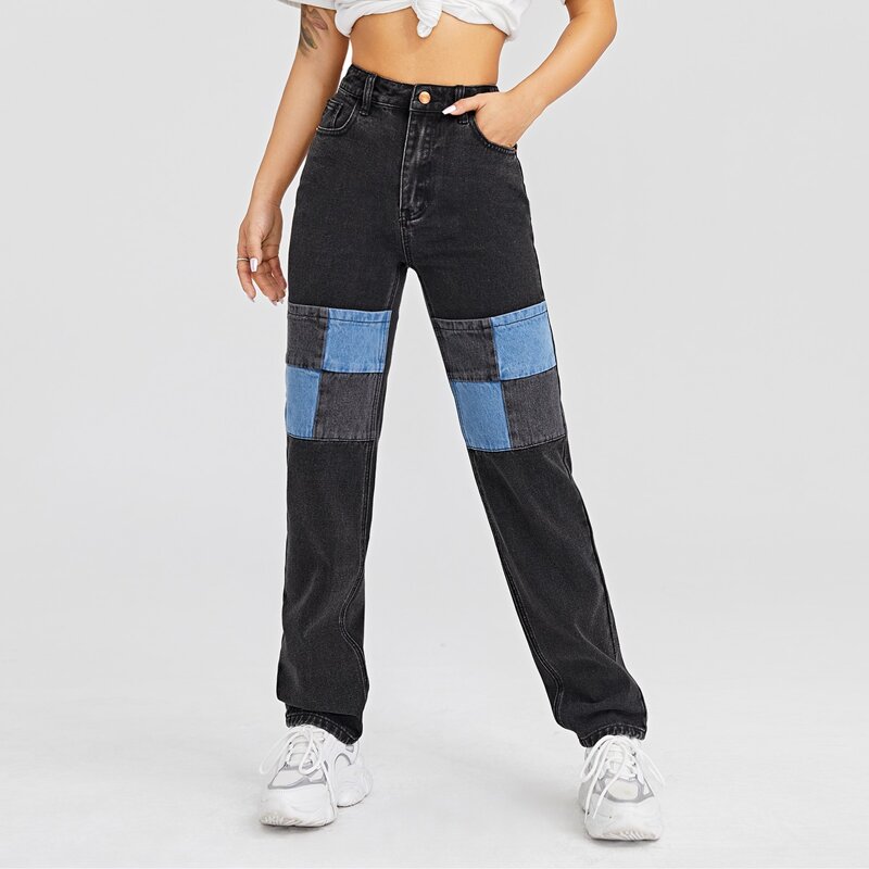 

High Waist Straight Leg Jeans, Black