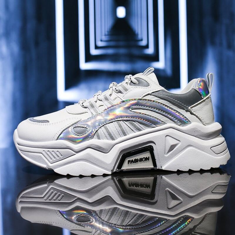 

Holographic Lace-up Chunky Sneakers, White