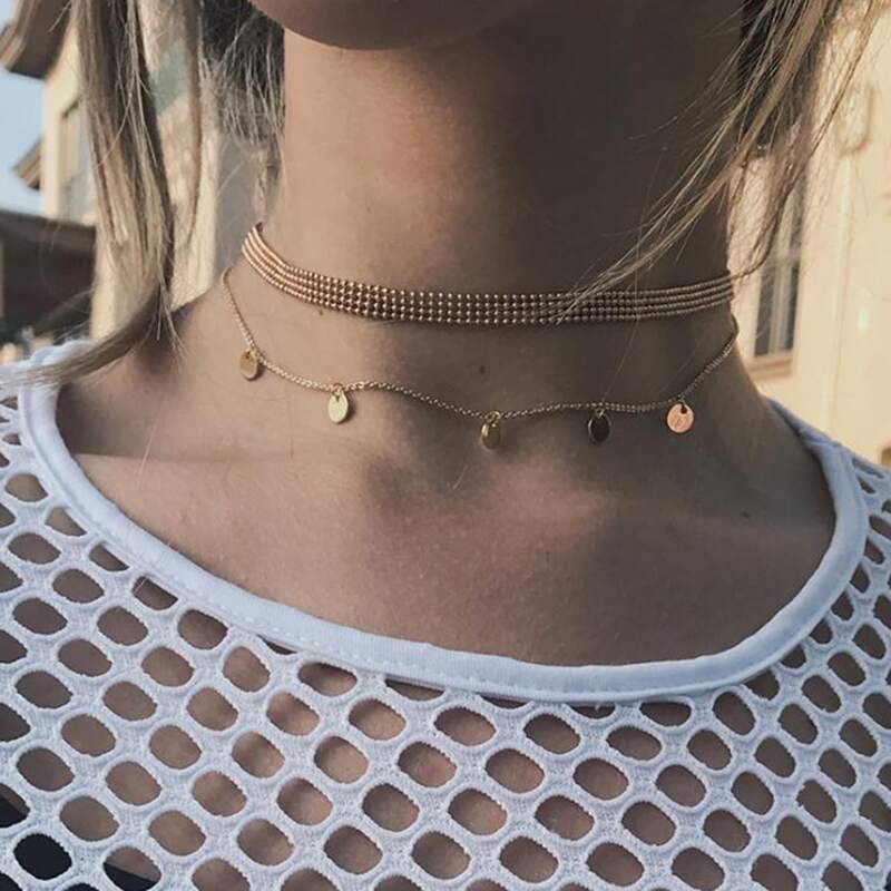 

Disc Charm Layered Choker, Gold