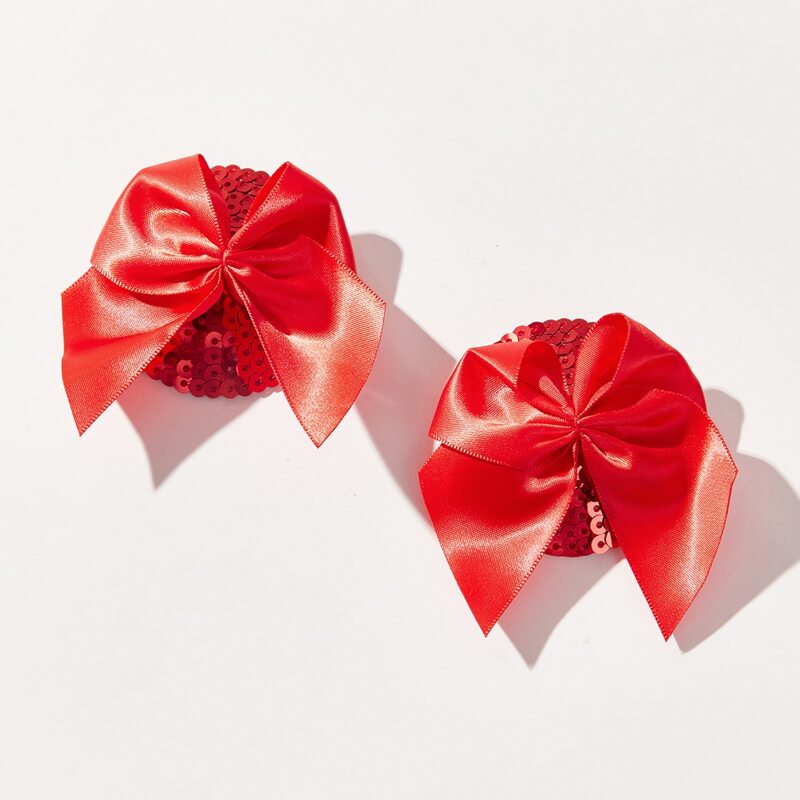 

1pair Bow Decor Sequin Nipple Cover, Red
