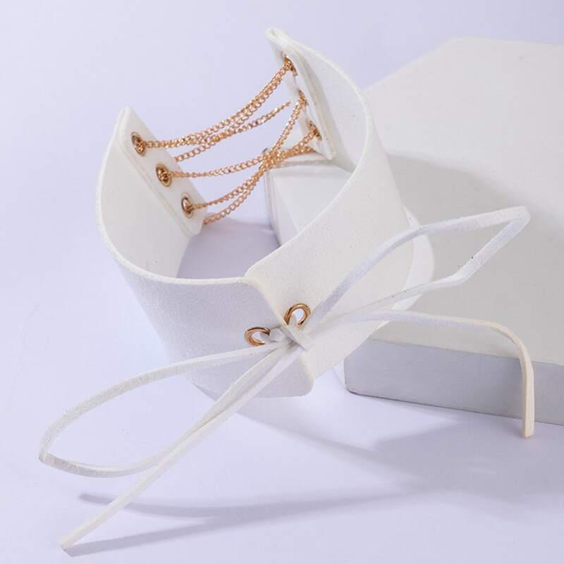 

Lace Up Gothic Choker, White