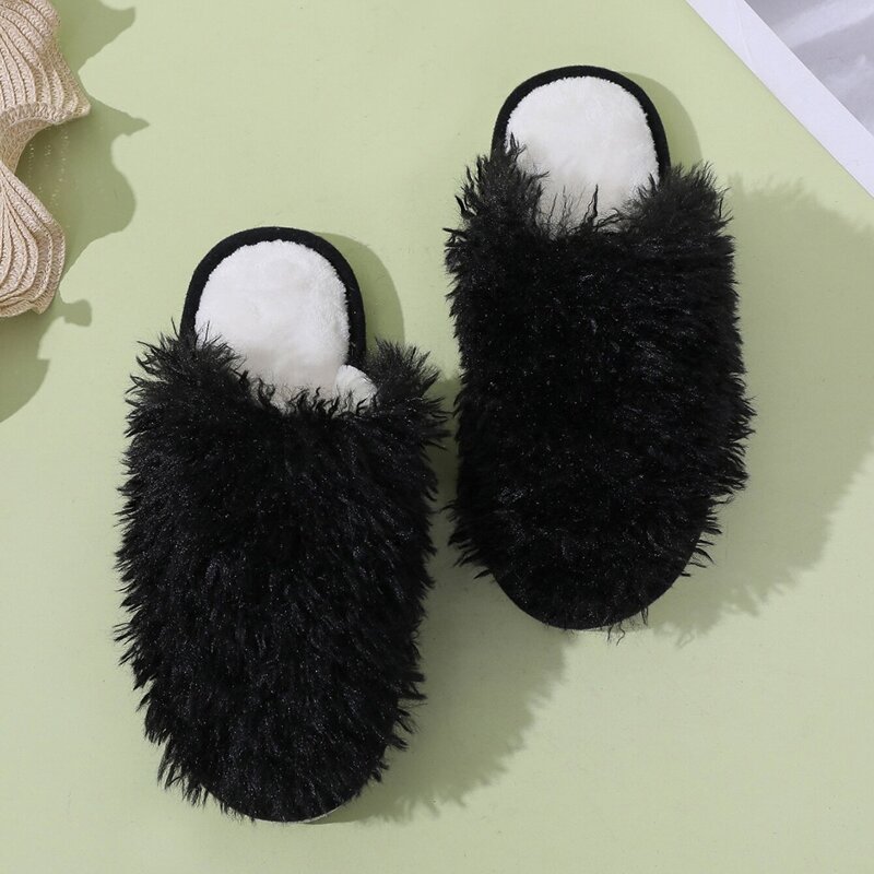 

Solid Fluffy Slippers, Black
