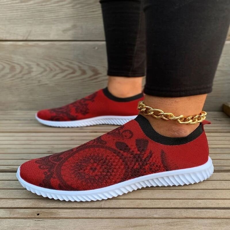 

Floral Slip On Knit Sneakers, Burgundy