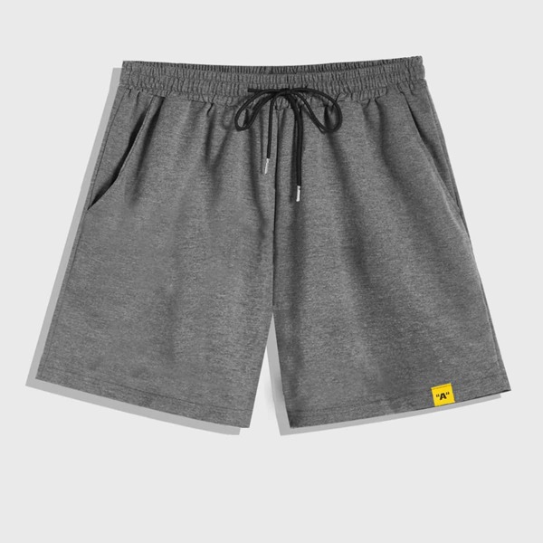 

Men Letter Patched Drawstring Waist Shorts, Dark grey
