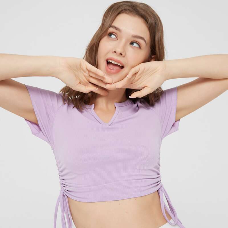 

Drawstring Side Notch Crop Top, Lilac purple