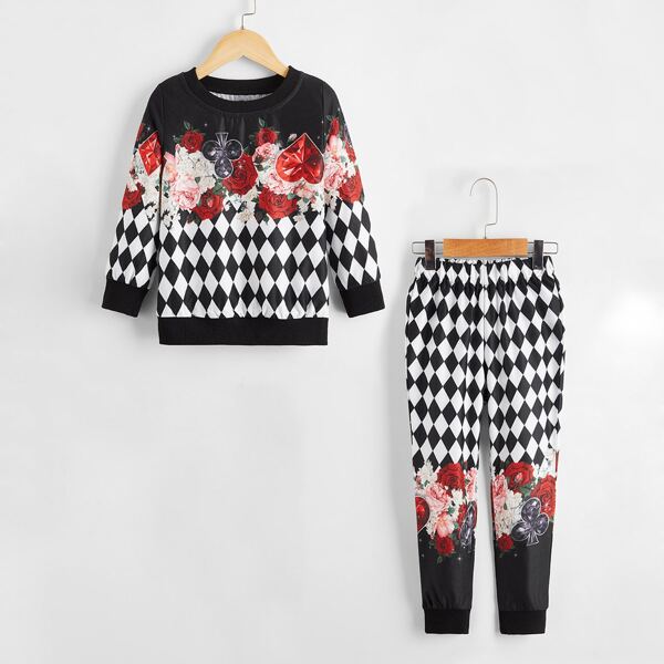 

Toddler Girls Flower Print Sweatshirt & Sweatpants, Multicolor