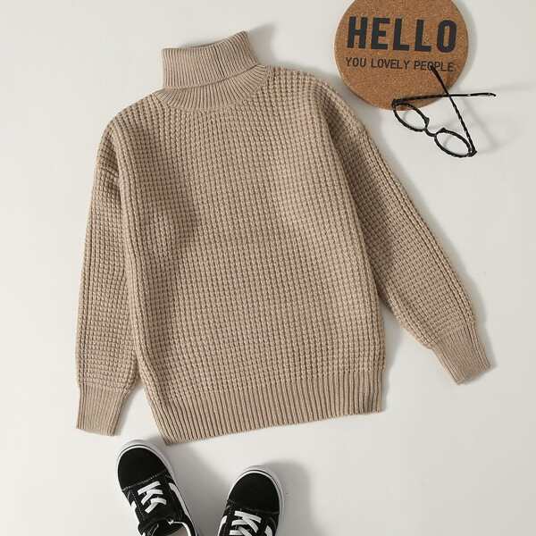 

Boys Drop Shoulder High Neck Sweater, Khaki