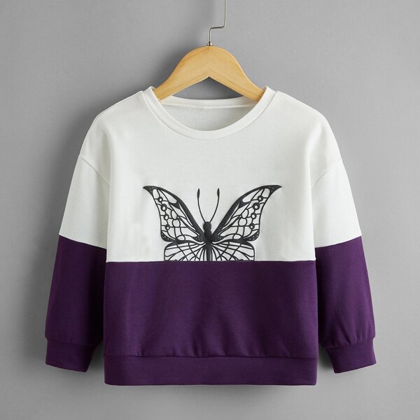 

Toddler Girls Butterfly Print Colorblock Sweatshirt, Multicolor