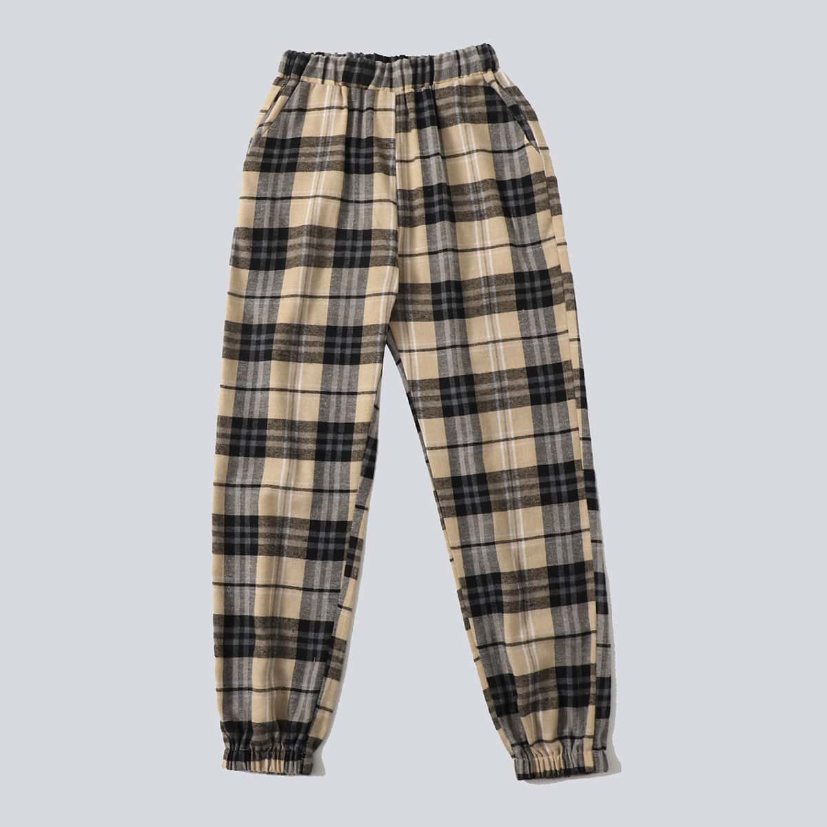 

Elastic Waist Plaid Joggers, Multicolor