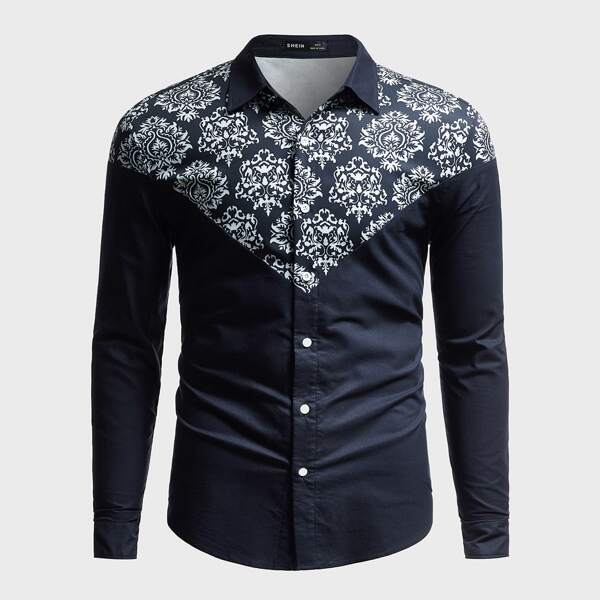 

Men Baroque Print Chevron Shirt, Navy blue