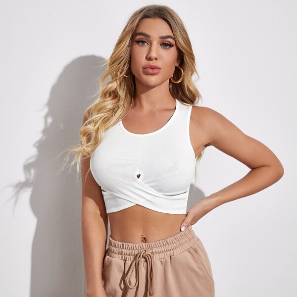 

Criss Cross Front Crop Tank Top, White