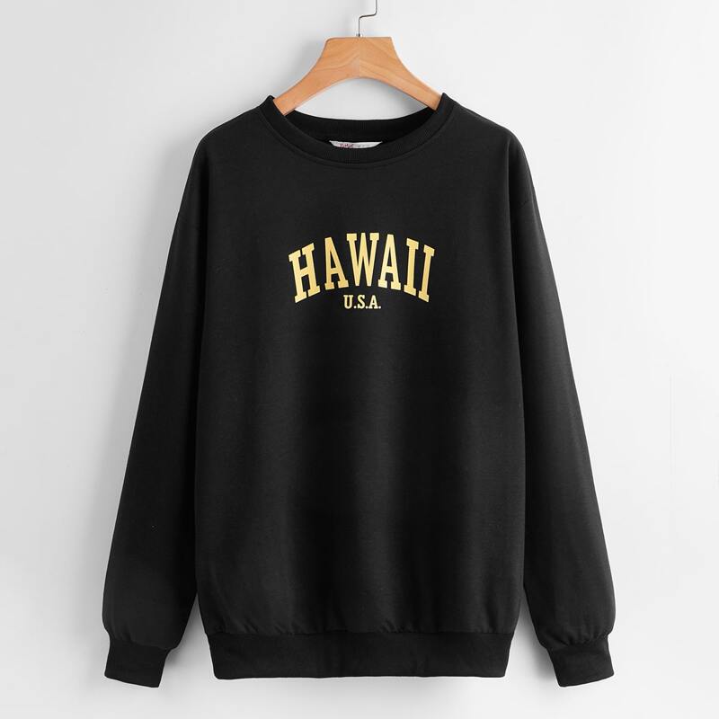 

Letter Graphic Drop Shoulder Sweatshirt, Black