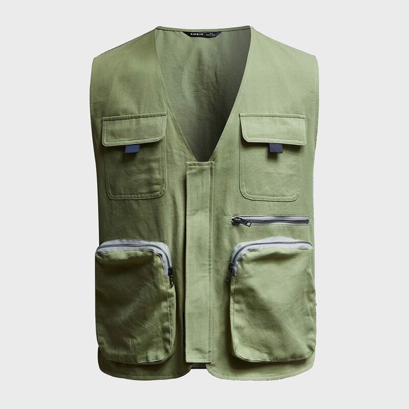 

Guys Flap Pocket Front Vest Jacket, Army green