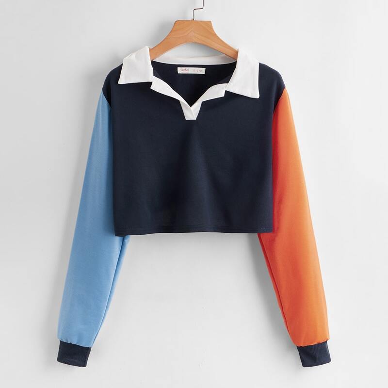 

Colorblock Sleeve Crop Sweatshirt, Multicolor
