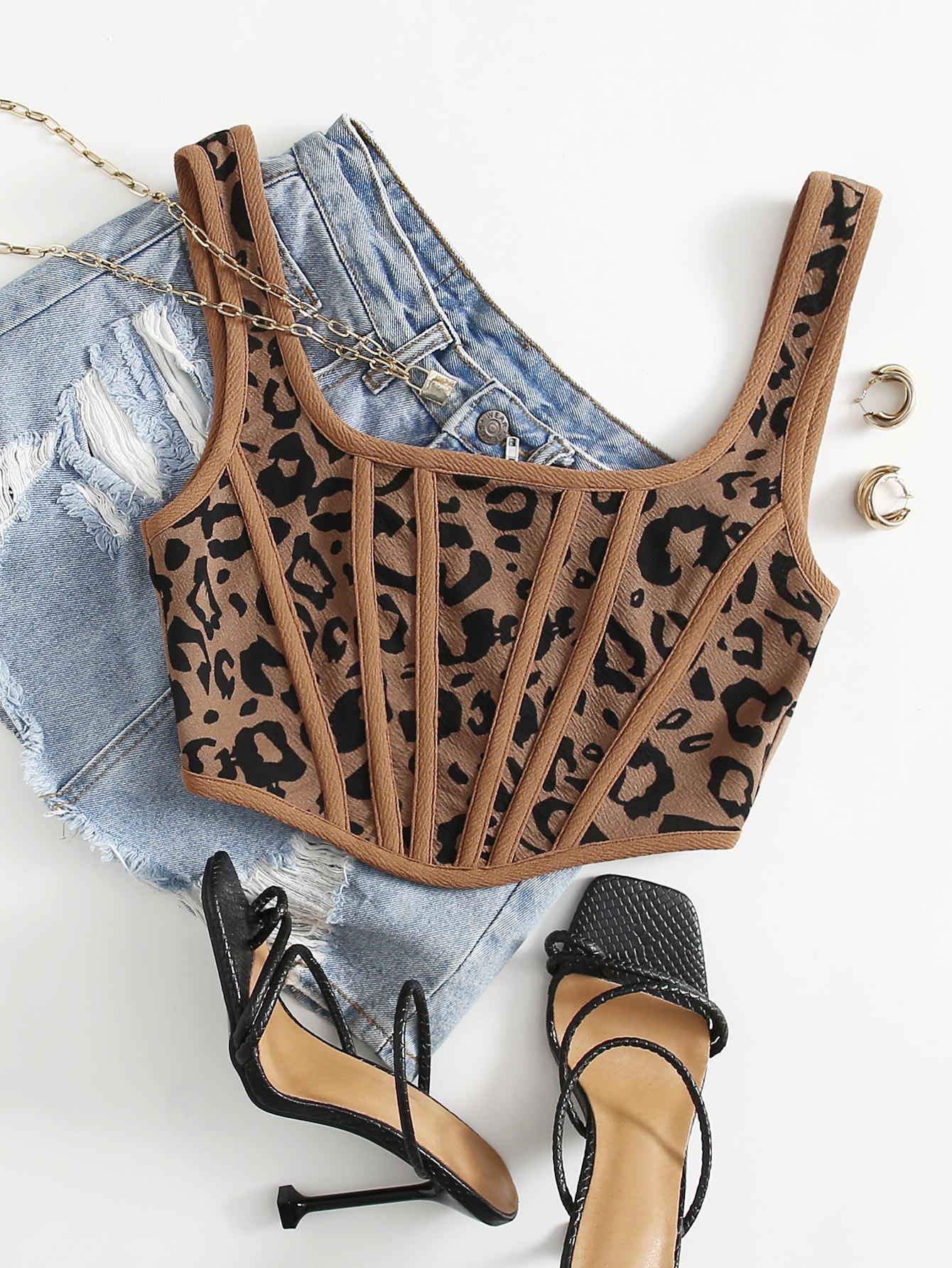 Zip Back Tape Asymmetrical Hem Leopard Tank Top thumbnail