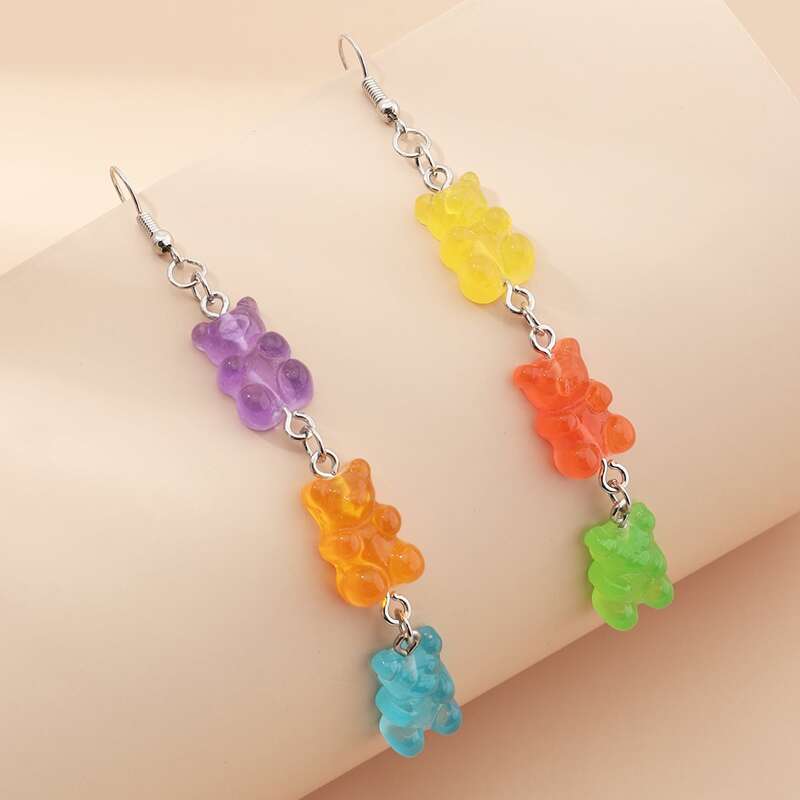 

Triple Bear Drop Earrings, Multicolor