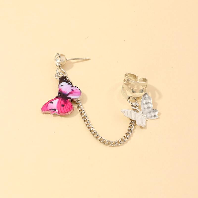 

1pc Butterfly Chain Linked Ear Cuff, Multicolor