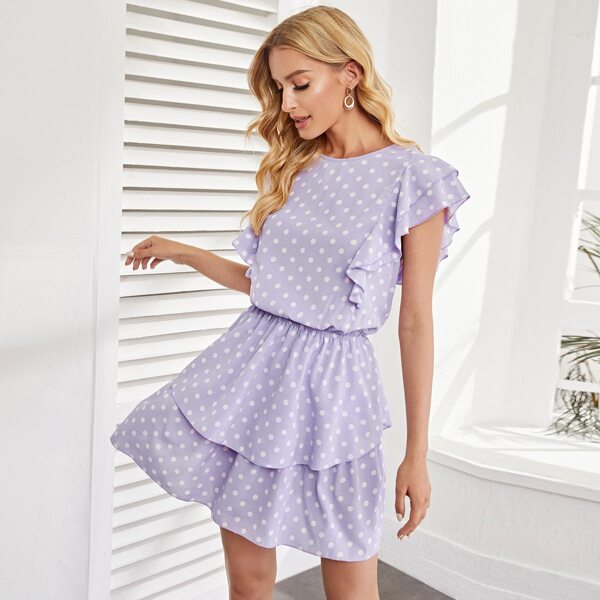 

Polka Dot Ruffle Hem Dress, Lilac purple