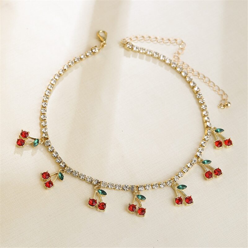 

Rhinestone Cherry Charm Choker, Red